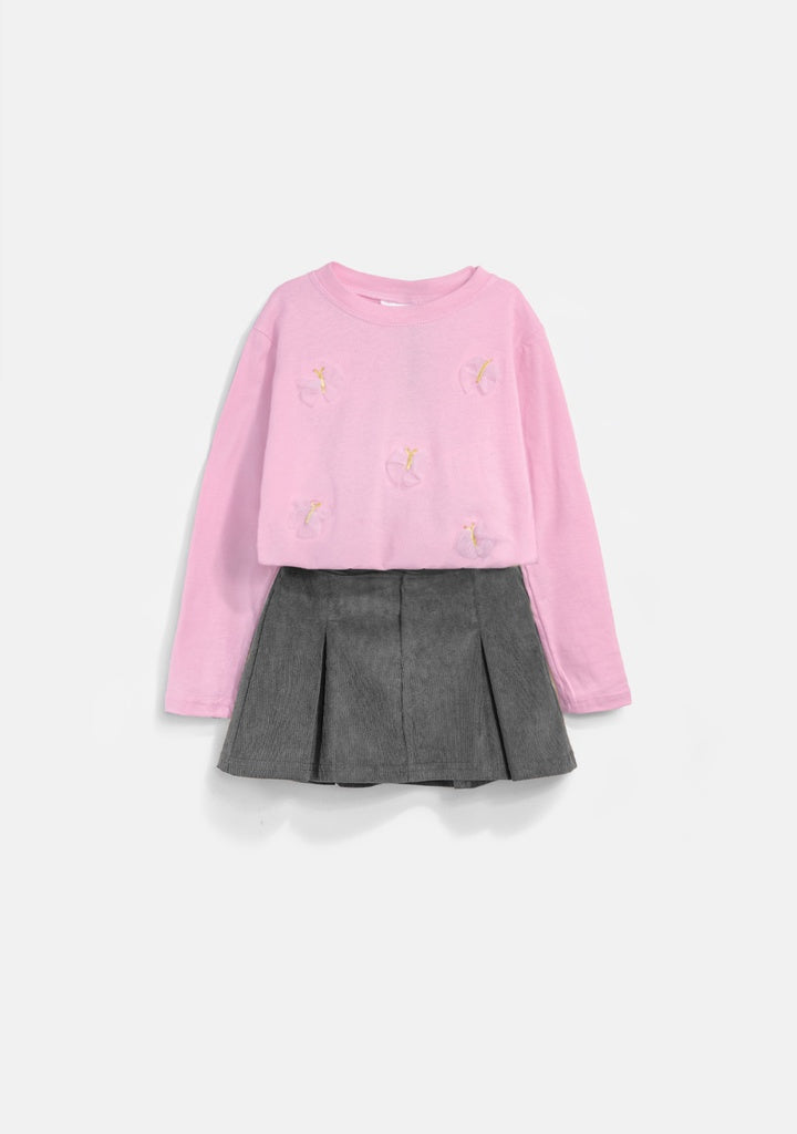 conjunto falda blusa rosa libelulas