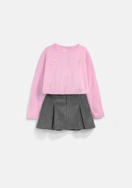 conjunto falda blusa rosa libelulas