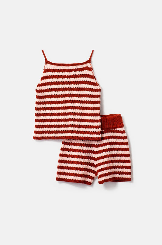 conjunto tejido rojo/beige