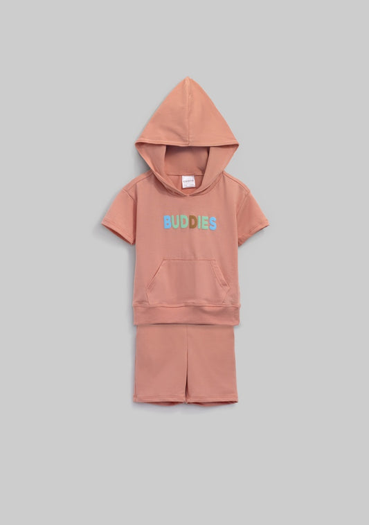 Conjunto buddies con capucha salmon