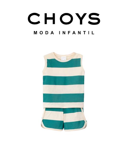conjunto beige líneas verdes
