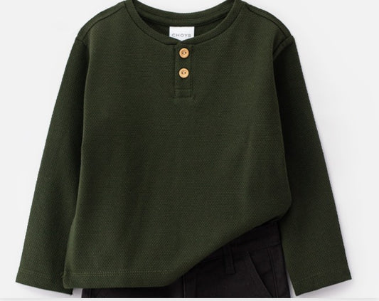 camiseta verde  botones M-larga